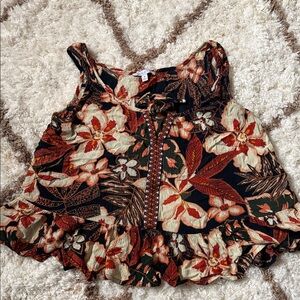 Patrons of Peace Navy Floral Blouse with Rust, Cream & Olive Accents